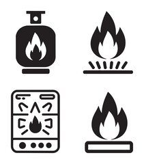 Black and white of gas stove and flames fire