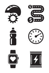 Black and white of smartwatch road dollar sign gear bottle clock battery