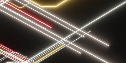 Neon light lines, technology, network, abstract background, 3D illustration