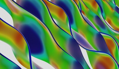 Rainbow wavy lines, swirling spirals, abstract background, 3D illustration