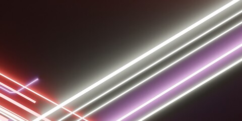 Neon light lines, technology, network, abstract background, 3D illustration