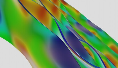 Rainbow wavy lines, swirling spirals, abstract background, 3D illustration