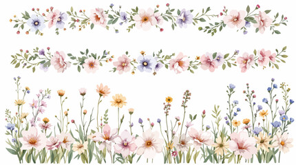 spring flower border watercolor