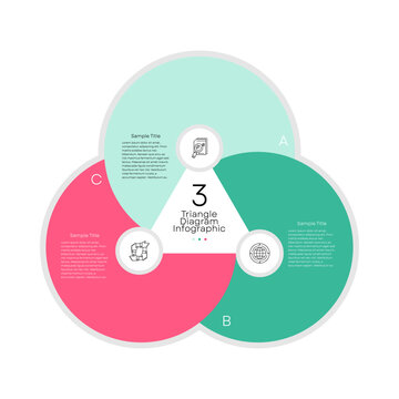 Circle chart infographic template with 3 options for presentations. venn diagram triangle 3 parts, options, steps, process. vector editable 