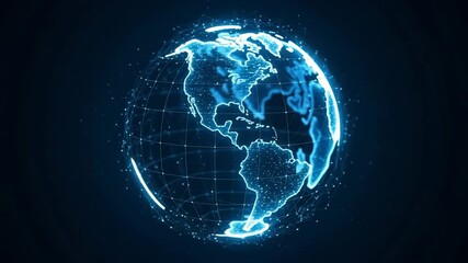 Dynamic futuristic earth globe spinning with digital connectivity, perfect for global business and technology presentations - Powered by Adobe