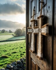 St. Brigid’s Day Irish Countryside with Woven Crosses