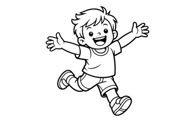 Joyful cartoon boy with arms outstretched running with excitement and happiness