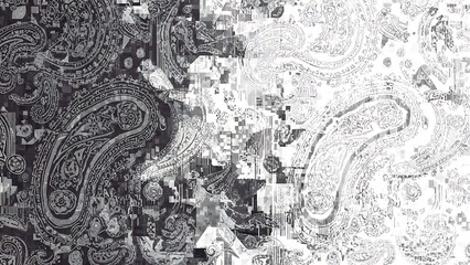 Black and White Paisley Pattern Background.