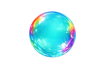 Iridescent soap bubble floating, reflecting rainbow colors with a shiny glossy texture on transparent background