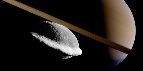 Saturn's Irregular Moon Pan with Ring System © Bartlomiej