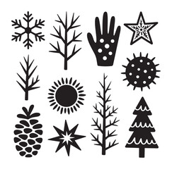 Black and white winter including snowflakes trees and stars hand