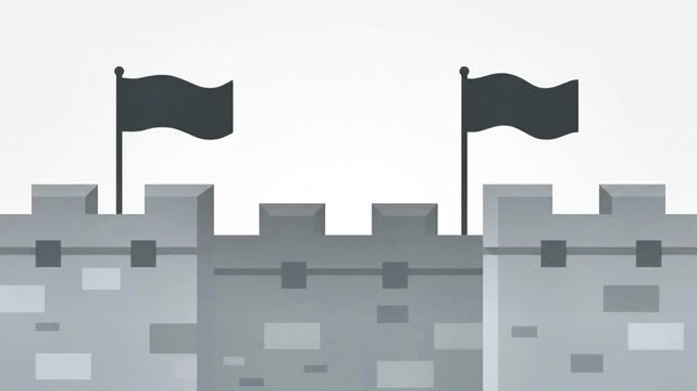 Gray Castle Walls with Black Flags.