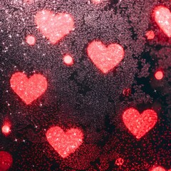 Red heart bokeh background with sparkling lights and dark textured overlay, romantic abstract, perfect for Valentine's Day or celebrations.