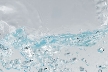 Closeup Transparent blue clear water surface texture with ripples. Abstract​ of​ surface​ blue​ splashes and bubbles​ water waves  reflected​ with​ sunlight​