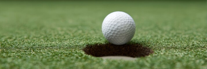 Golf ball near hole on pristine green course surface
