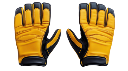 Yellow and black leather work gloves on transparent background