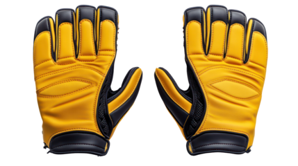 Yellow black leather work gloves on transparent background