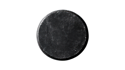 Hockey puck flat lay isolated on transparent background