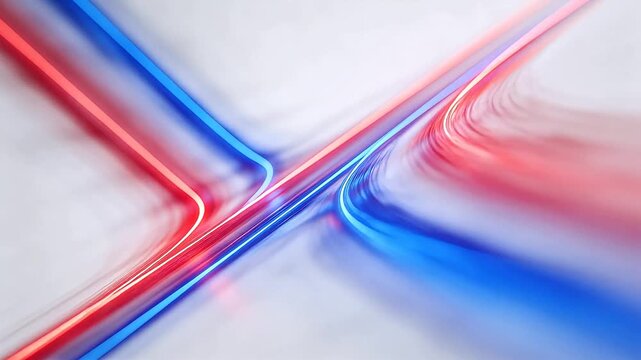 Abstract intersecting light streams with vibrant red and blue motion trails