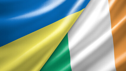 Obraz premium Ukraine and Ireland two national flags filling the entire frame, close-up view, edge-to-edge composition