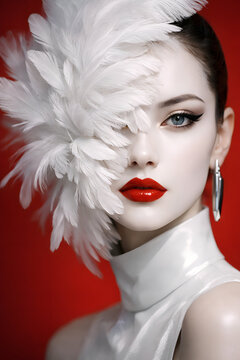 Elegant Woman with Feather Fashion Makeup