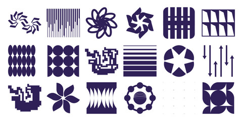 Collection of Dark Blue Abstract Geometric Shapes and Patterns White