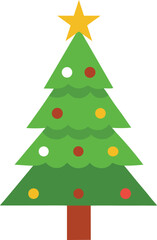 Christmas decorated green tree with bright star on top