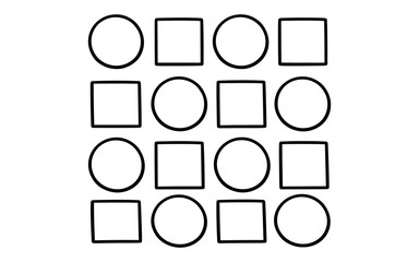 Geometric pattern of alternating circles and squares in a grid formation
