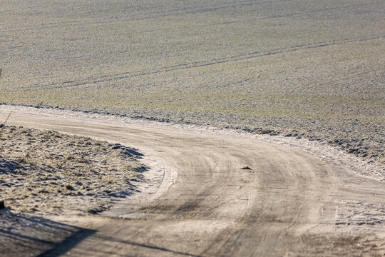 Frozen and snow covered road near the Grube Fernie in Grossen-Linden, Taken in January 2026