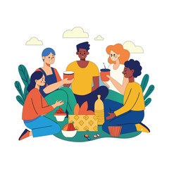 family having breakfast together outside