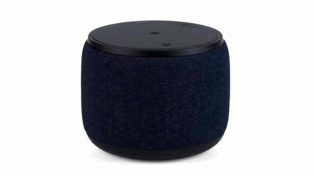 Dark blue fabric speaker cylindrical shape black top isolated on white studio background