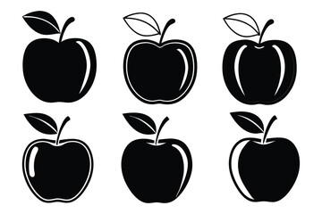 Fresh Apple Vector Silhouette Set