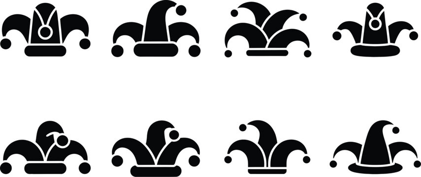 Black and white jester hats with different silhouettes