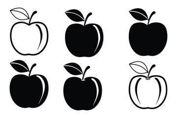 Set Of Ripe Apple Vector Silhouette  