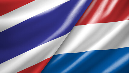 Fototapeta premium Thailand and Netherlands two national flags filling the entire frame, close-up view, edge-to-edge composition