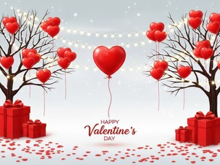 Celebrating valentine's day with heart-shaped balloons and gifts