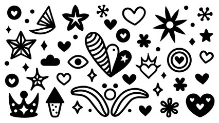 Whimsical collection of black and white symbols and shapes Vector