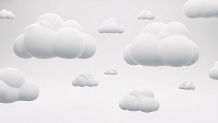White Clouds Floating in Soft Gray Sky Background Scene