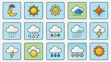 Collection of weather icons representing various conditions Vector