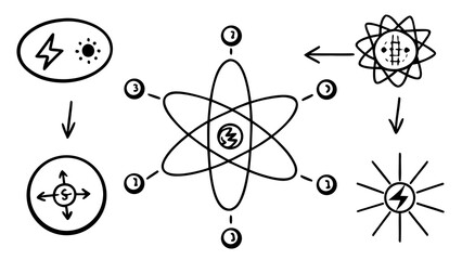 Illustration of atomic structure and energy transitions Vector