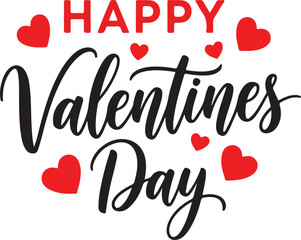 Stylish Happy Valentines Day Calligraphy with Scattered Red Hearts for Commercial Holiday Marketing and Greeting Graphics , Generative Ai