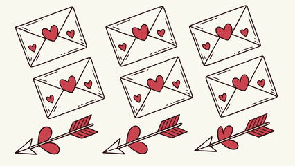 Collection of envelopes with heart-shaped seals and arrows with hearts Vector