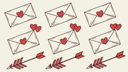 Collection of envelopes with heart-shaped seals and arrows Vector