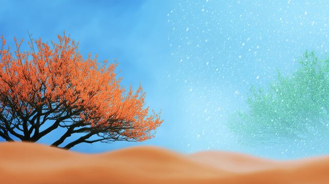 Seasonal Transition Shows Two Trees in Different Colors Representing Change in Nature
