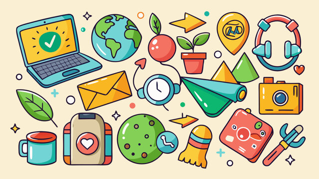 Illustrated collection of everyday items and symbols Vector