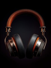 High-quality over-ear headphones with a sleek design, featuring a leather headband and metallic accents, showcasing modern audio technology and craftsmanship for immersive sound experience