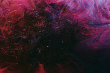 Abstract colorful smoke background. Moving flow of blue, red, white paints, fluid art