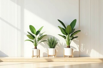 Minimalist Empty Room with Raised Wooden Floor & White Wall, Modern Interior Mockup, Clean Studio Background, Scandi Style Space, Product Display, Photography Backdrop, Architecture Stock Illustration