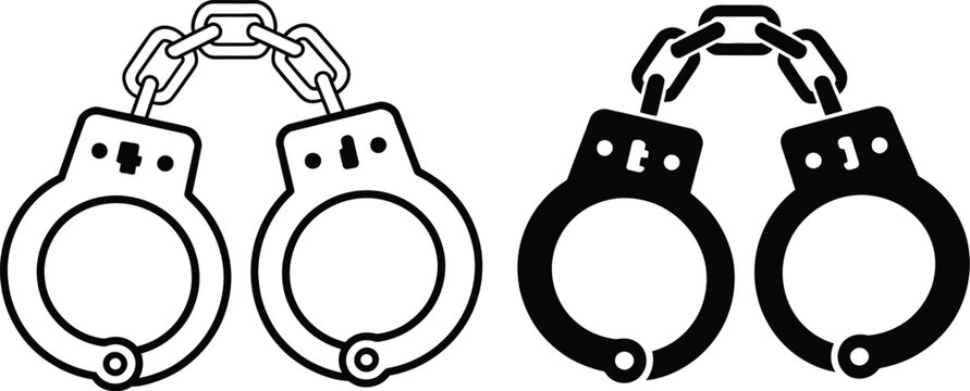 Black and white handcuffs with chains white metal