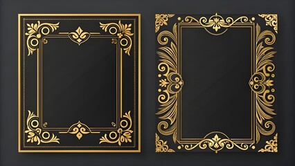 Elegant gold frames on black background for luxury designs